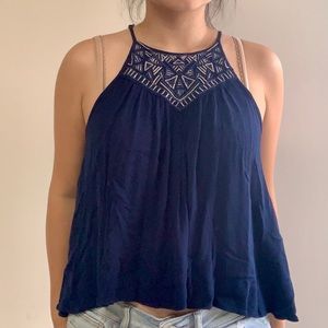 High Neck Navy Flowy Tank